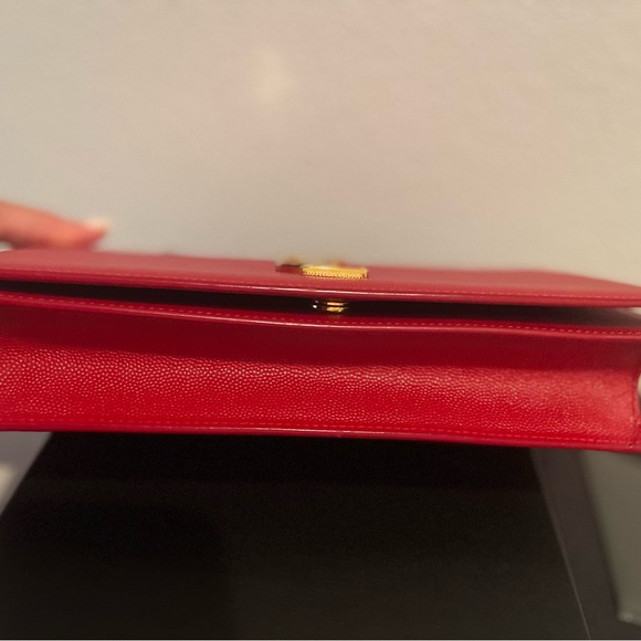 Yves Saint Laurent Red Clutch with Gold Logo - Picture 10 of 11